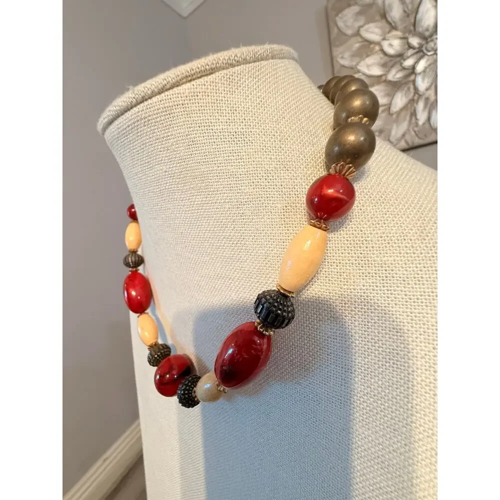 Vintage Paula Wood & Lucite Statement Bead Necklace 18”